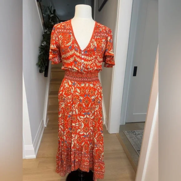 Anthropology Abel The Label Elegant Floral V-Neck Asymmetrical Dress S - Picture 7 of 10